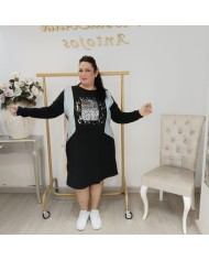 Vestido Túnica Algodón Oversize | Panel Denim y Brillos Plata | Varios Colores