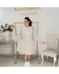 Vestido Túnica Algodón Oversize | Panel Denim y Brillos Plata | Varios Colores