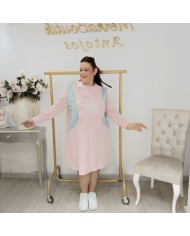 Vestido Túnica Algodón Oversize | Panel Denim y Brillos Plata | Varios Colores