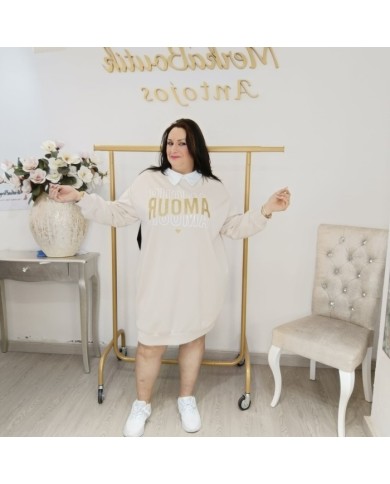 Vestido Túnica Oversize Cuello Camisero | Felpa 'Amour' Azul y Más Colores