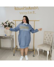 Vestido Túnica Oversize Cuello Camisero | Felpa 'Amour' Azul y Más Colores