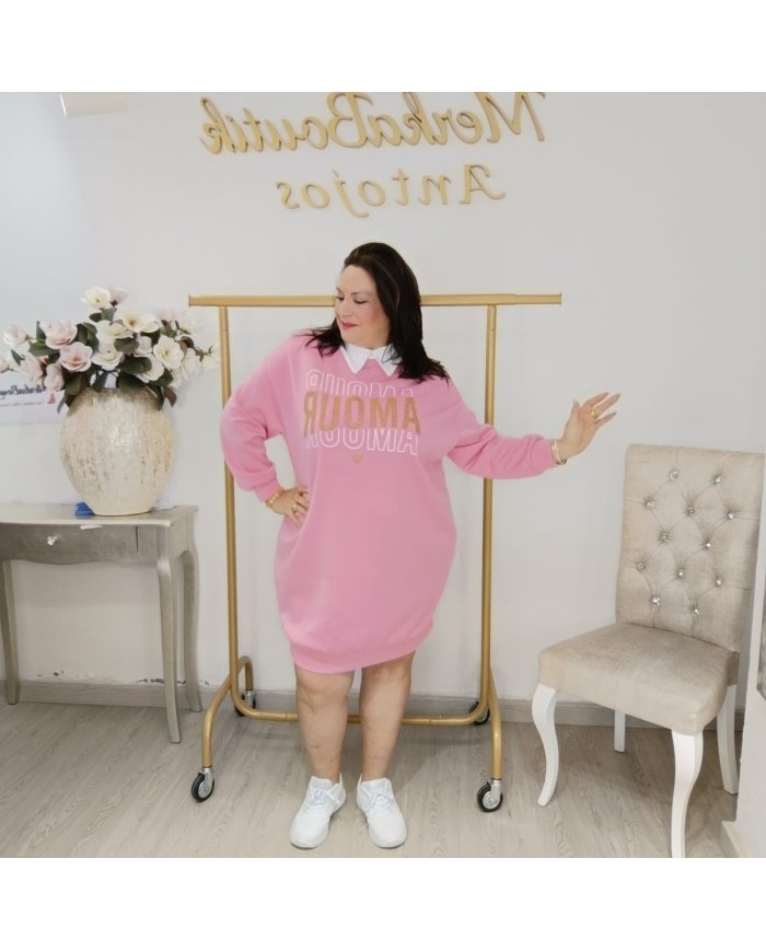 Vestido Túnica Oversize Cuello Camisero | Felpa 'Amour' Azul y Más Colores