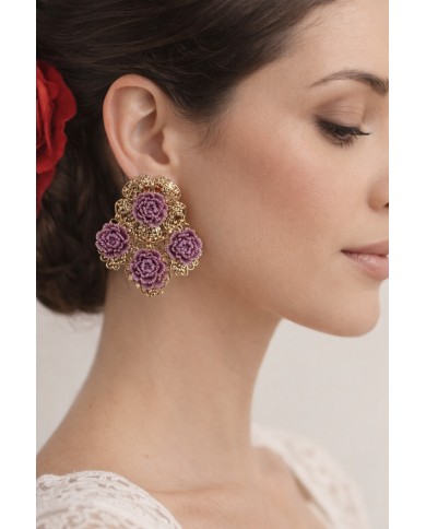 Pendiente Flamenca Cuatro Rosas - Estilo Andaluz Artesanal