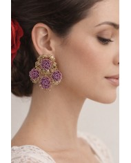 Pendiente Flamenca Cuatro Rosas - Estilo Andaluz Artesanal
