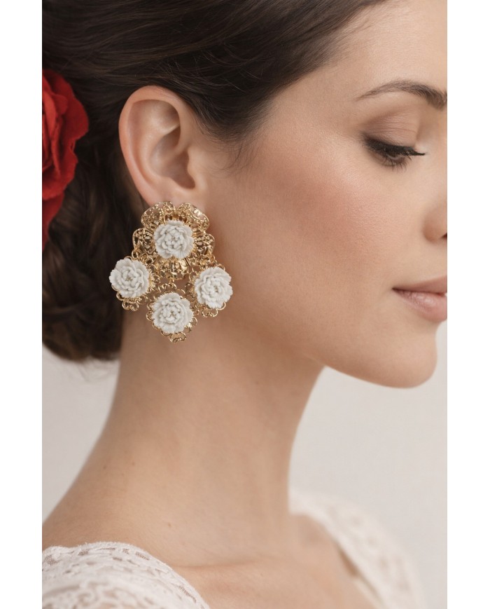 Pendiente Flamenca Cuatro Rosas - Estilo Andaluz Artesanal