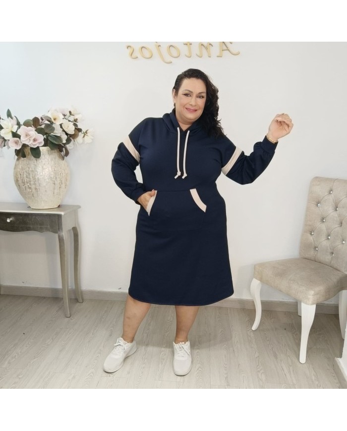 Vestido Sudadera Deportivo Capucha y Bolsillo Canguro | Azul Marino y Más Colores