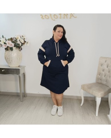 Vestido Sudadera Deportivo Capucha y Bolsillo Canguro | Azul Marino y Más Colores