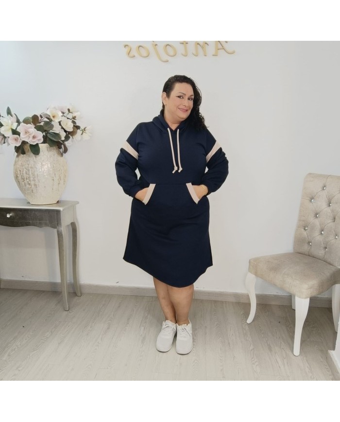 Vestido Sudadera Deportivo Capucha y Bolsillo Canguro | Azul Marino y Más Colores