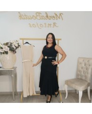 Vestido Midi Negro Ajustado de Punto | Sin Mangas | Cinturón Incluido