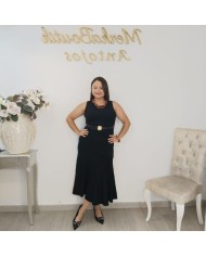 Vestido Midi Negro Ajustado de Punto | Sin Mangas | Cinturón Incluido