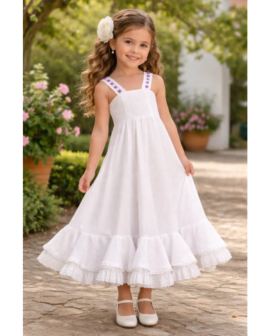 Bata flamenca niña Almonte blanca | Bata rociera infantil elegante