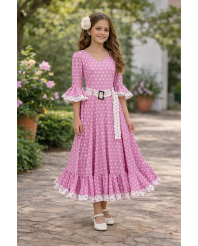 vestido flamenca niña rosa lunares
