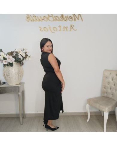 Vestido Midi Ajustado Hebilla Burdeos | Punto Elástico Abertura | Eventos