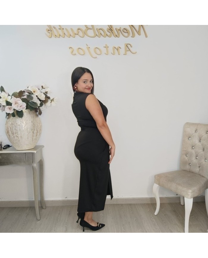 Vestido Midi Ajustado Hebilla Burdeos | Punto Elástico Abertura | Eventos