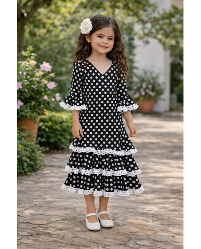 Vestido flamenca niña negro lunares | Vestido Olivia Lunar infantil