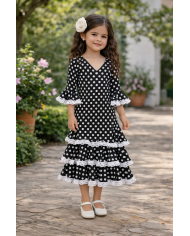 Vestido flamenca niña negro lunares | Vestido Olivia Lunar infantil