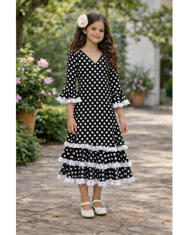 vestido flamenco niña negro lunar