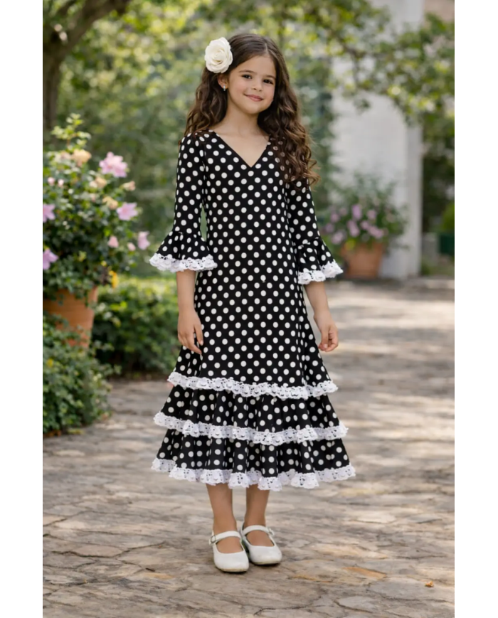 vestido flamenco niña negro lunar