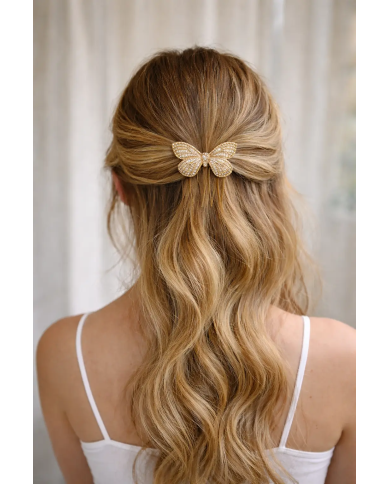 peina mariposa dorada en recogido flamenco
