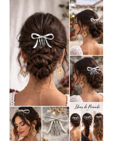 peina lazo plateado elegante en recogido