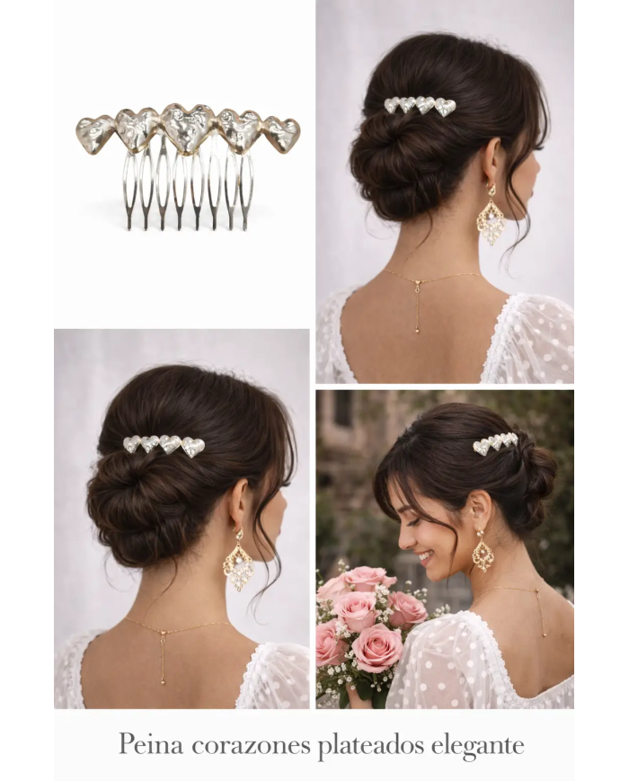 peina corazones plateados elegante modelo recogido romántico