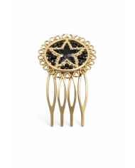 peina flamenca estrella negra dorada con detalles negros