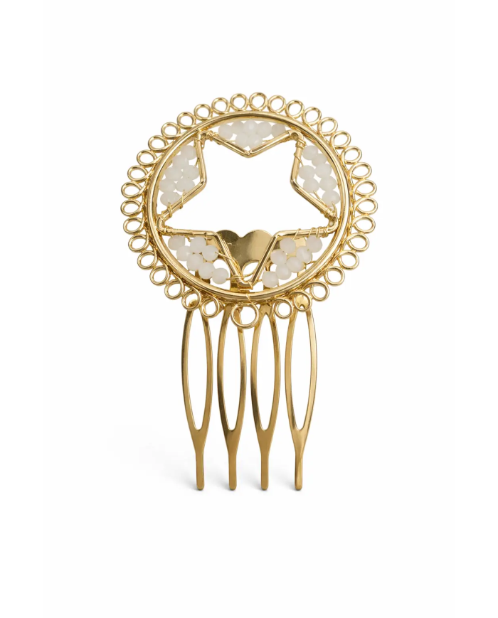 Peina flamenca estrella blanca dorada pequeña estilo elegante