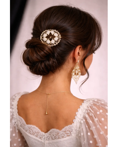 Peina Flamenca Estrella Blanca Dorada | Accesorio Flamenco Elegante | Merkaboutik