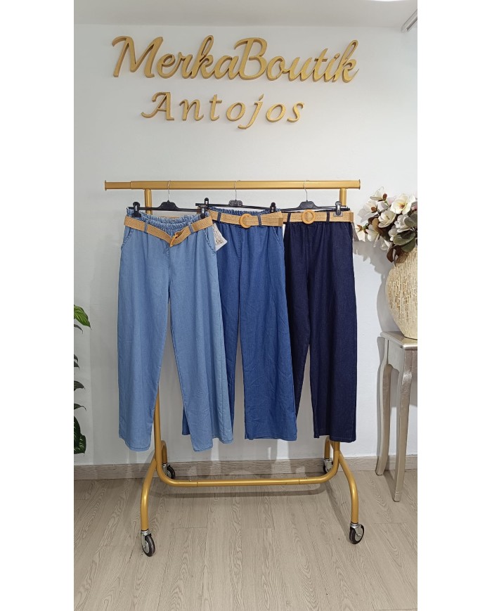 Vaquero Pata Ancha Cinturón Celia para mujer, talla única de la 42 a la 50