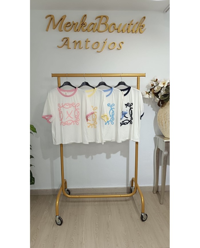 Camiseta Algodón Bordada Jimena para mujer, talla única de la 40 a la 46