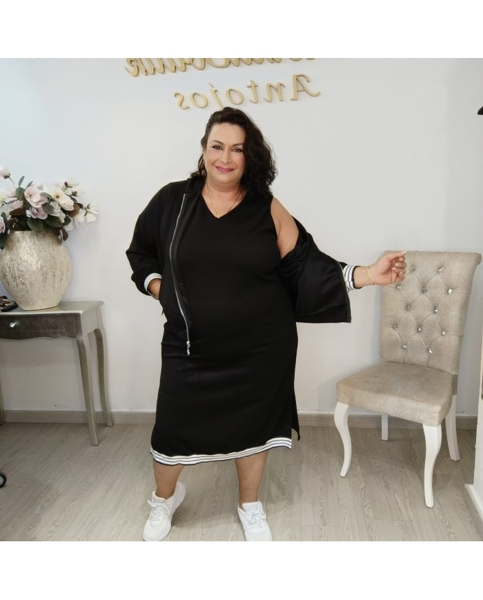 Conjunto Deportivo Vestido Midi y Bomber | Tejido Elástico Marrón Nerea