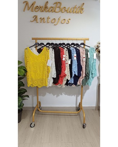 Jersey Ganchillo Olivia de mujer con diseño calado y escote en pico