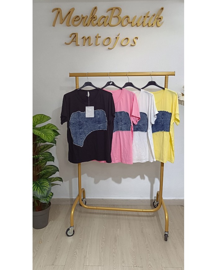 Camiseta Algodón Corset Vaquero para mujer, talla única de la 48 a la 56