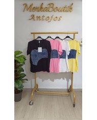 Camiseta Algodón Corset Vaquero para mujer, talla única de la 48 a la 56