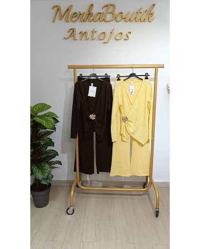 Conjunto Granulado Pata Ancha Ana de dos piezas para mujer, talla única de la 40 a la 46