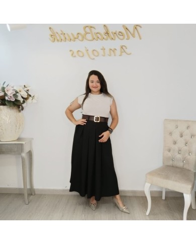 Vestido Maxi Ana Punto Falda Plisada | Cinturón Incluido Marrón y Más Colores