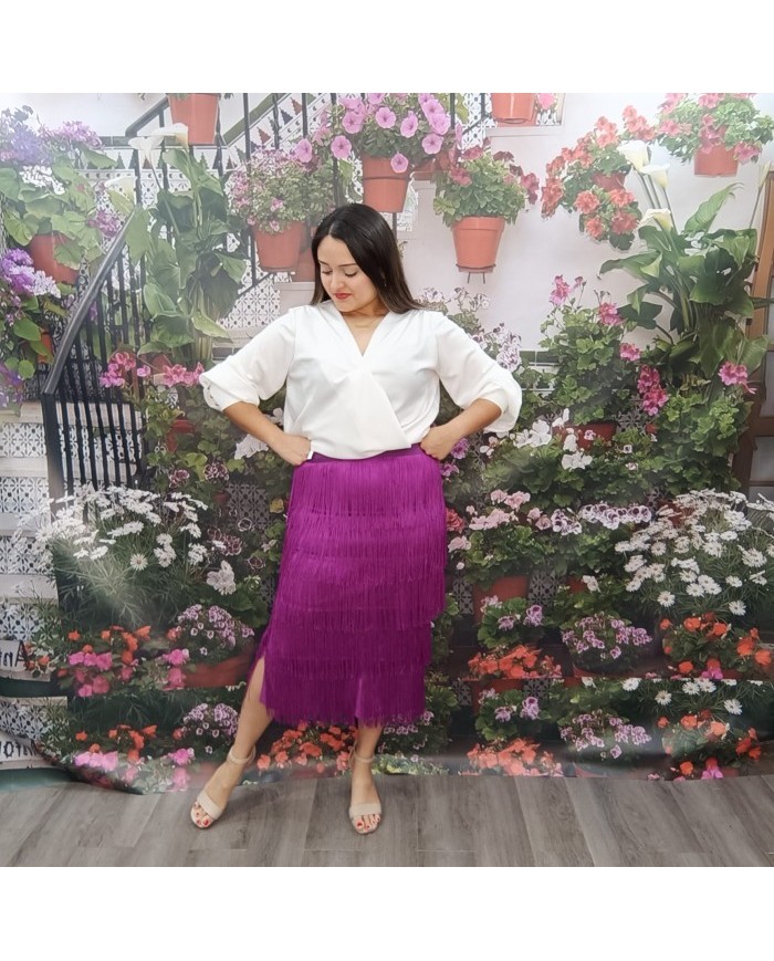Falda Adelina midi con flecos, elegante y femenina para eventos y looks especiales