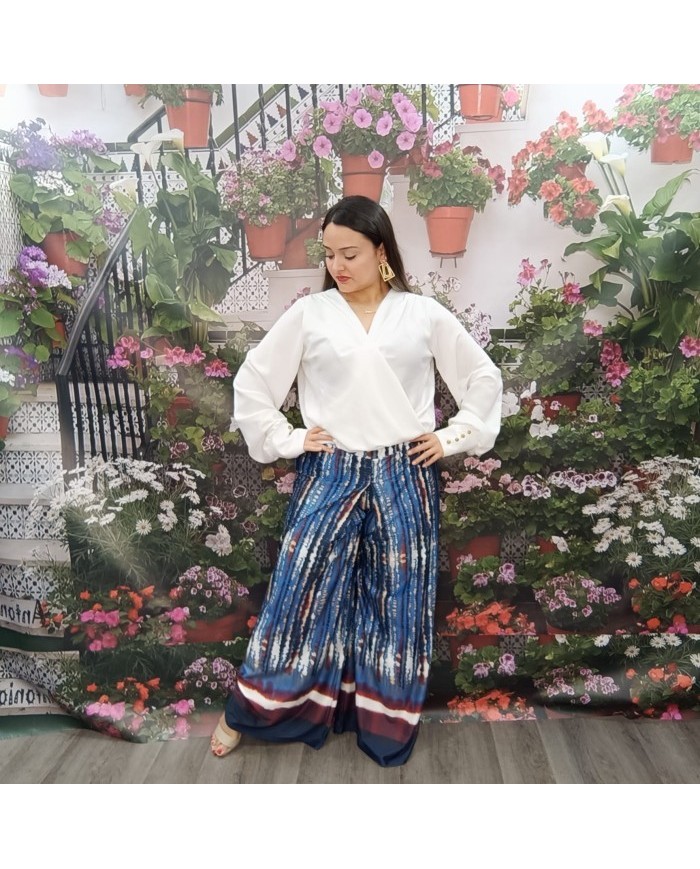 Blusa Algodonales blanca de manga larga y escote en pico para mujer