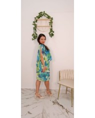 Vestido Nube Gasa Corto | Estampado Acuarela | Manga Capa