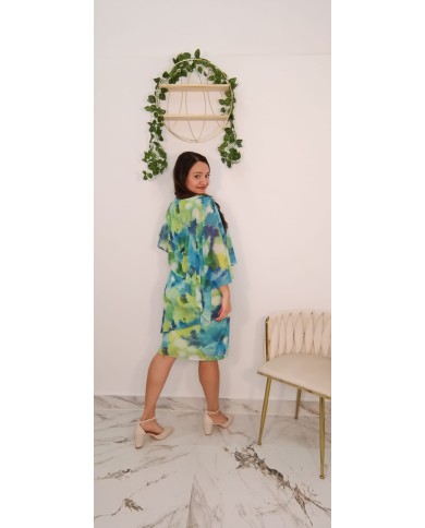 Vestido Nube Gasa Corto | Estampado Acuarela | Manga Capa