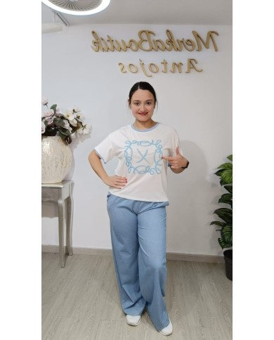 Camiseta Algodón Bordada Jimena | Talla única 40 a 46