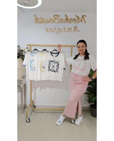 Camiseta Algodón Bordada Jimena | Talla única 40 a 46