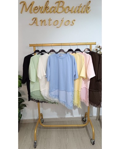 Camiseta Manga Corta Encaje para mujer, talla única de la 42 a la 46