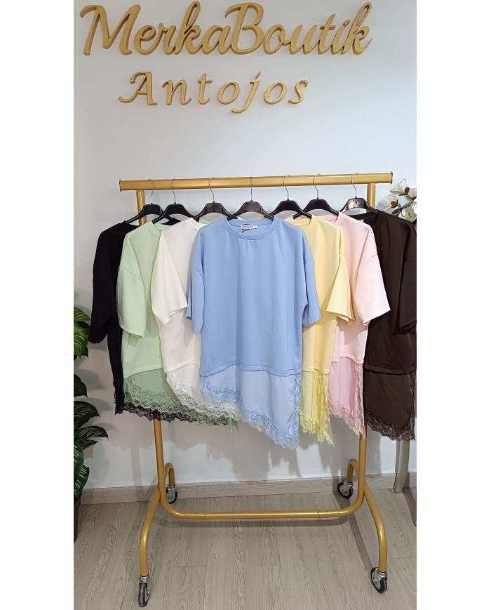 Camiseta Manga Corta Encaje para mujer, talla única de la 42 a la 46