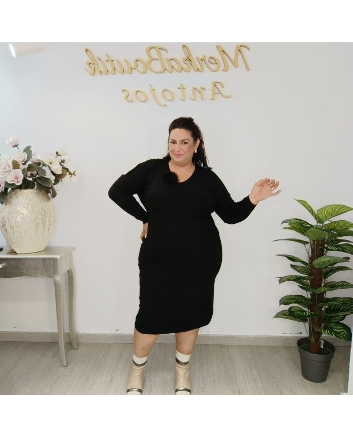 Vestido Midi Oversize Punto Suave | Escote V Curvy Amalia Crudo