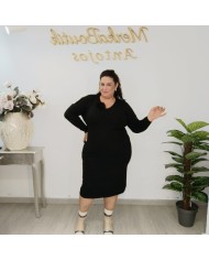 Vestido Midi Oversize Punto Suave | Escote V Curvy Amalia Crudo