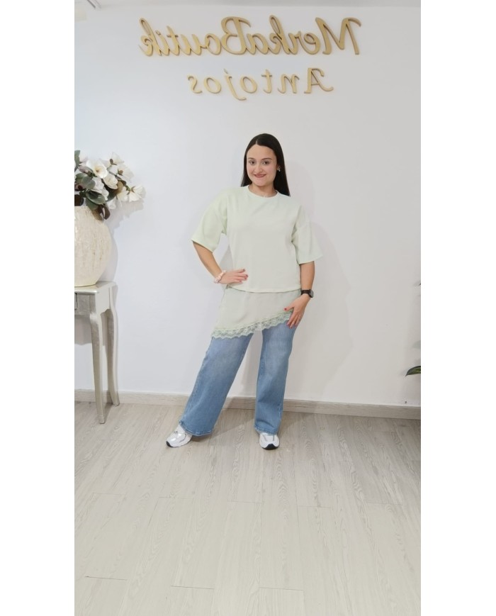 Camiseta Manga Corta Encaje | Talla única 42 a 46