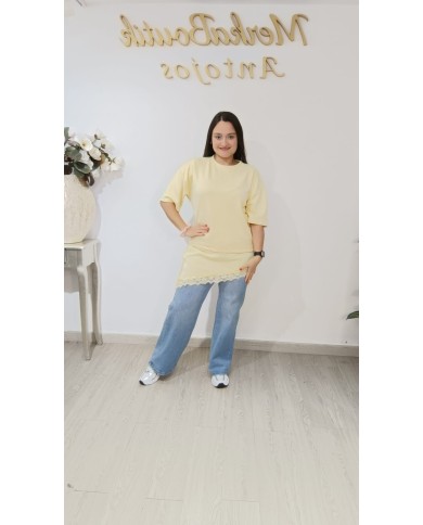 Camiseta Manga Corta Encaje | Talla única 42 a 46