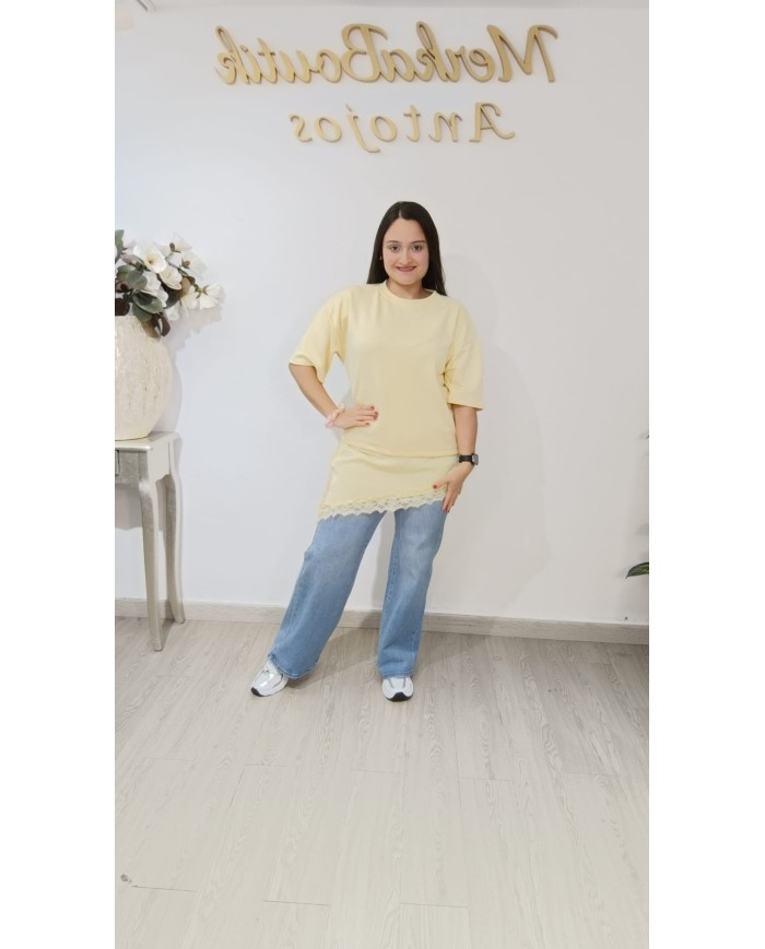 Camiseta Manga Corta Encaje | Talla única 42 a 46
