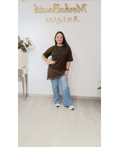 Camiseta Manga Corta Encaje | Talla única 42 a 46